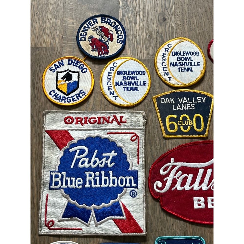 Lot of 29 Vintage Sew On Patches 1970's Beer Bowling Military NFL PBR Falls City - Picture 2 of 9